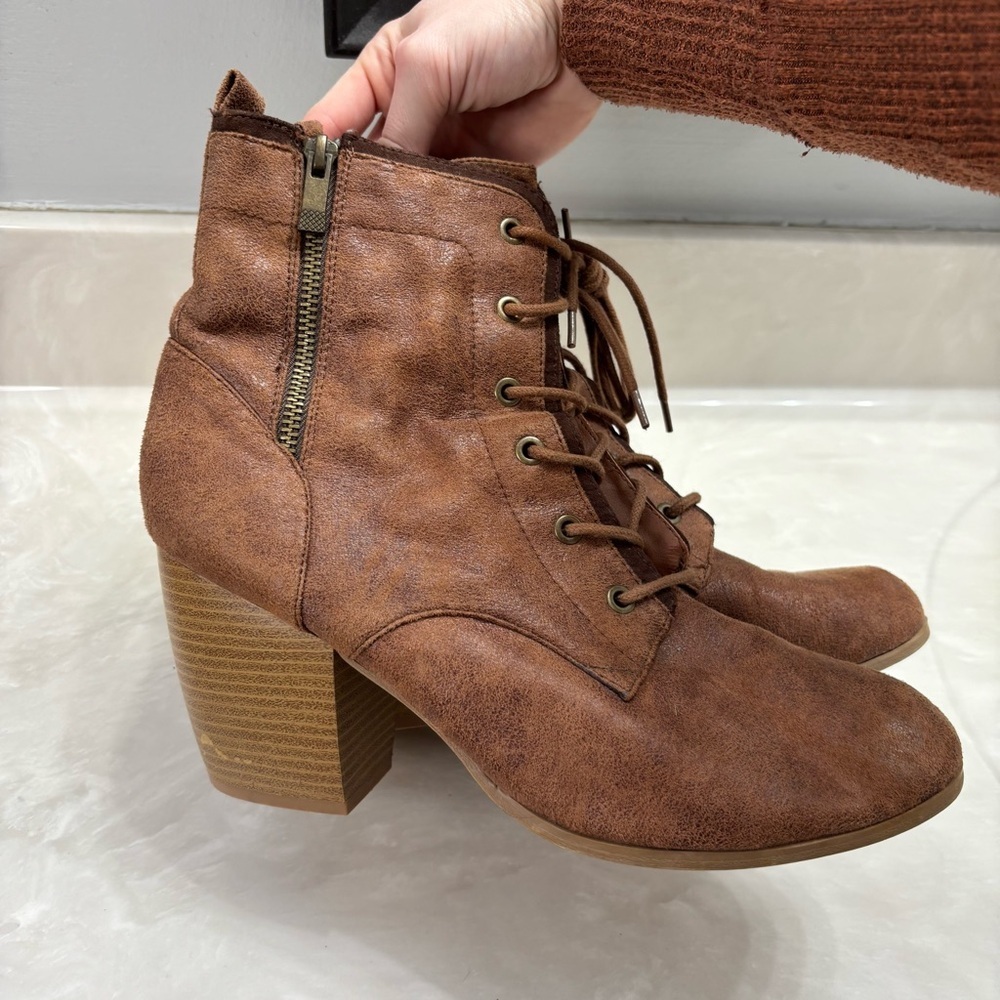Brown Lace-Up Block Heel Booties | Size 11 - Picture 7 of 7